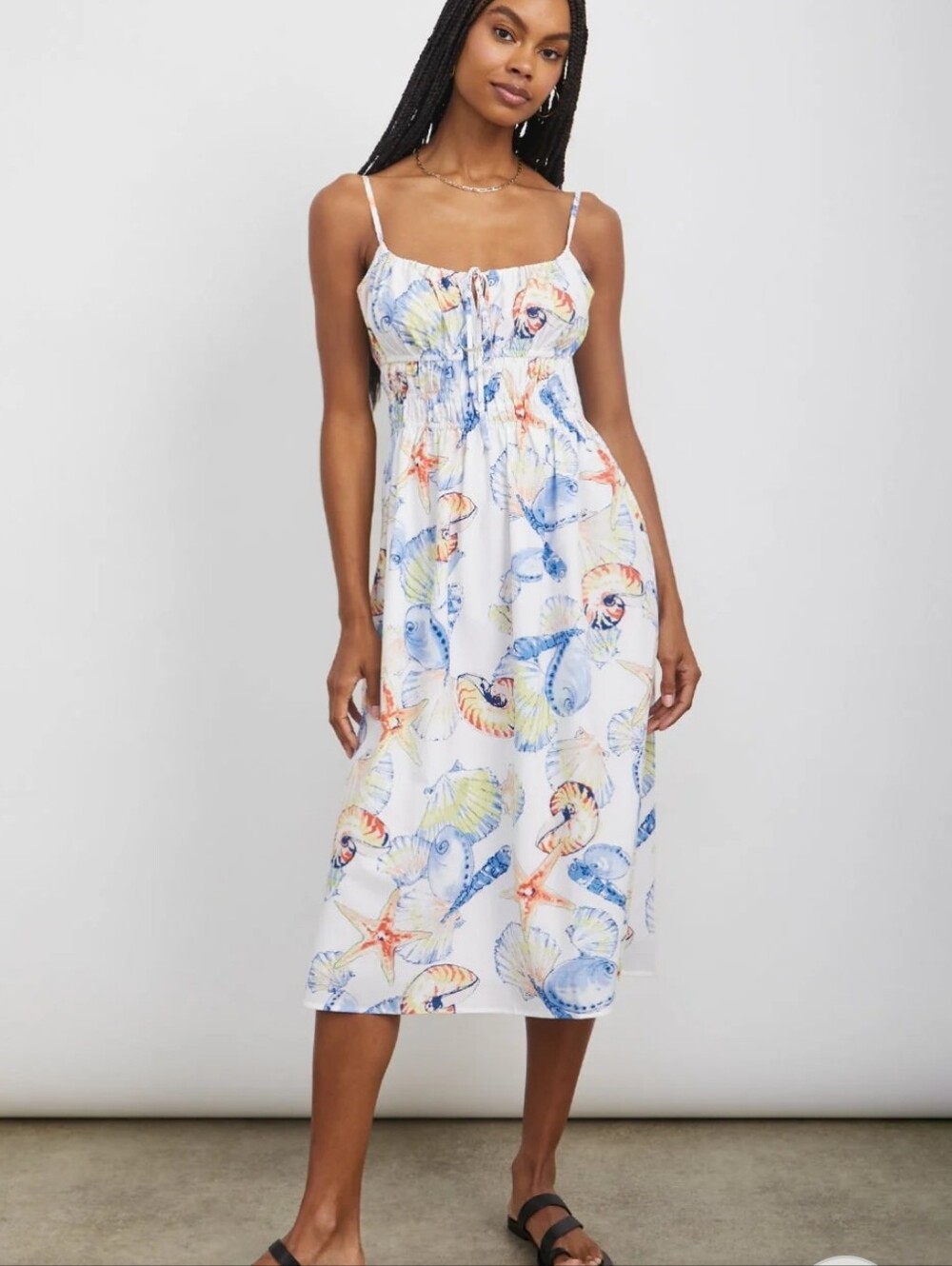 RAILS OCTAVIA White Seashell Print Midi Sundress Adjustable Straps S